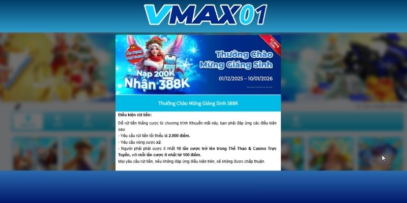 Điều kiện rút tiền thưởng giáng sinh 388K Điều kiện rút tiền thưởng giáng sinh 388K